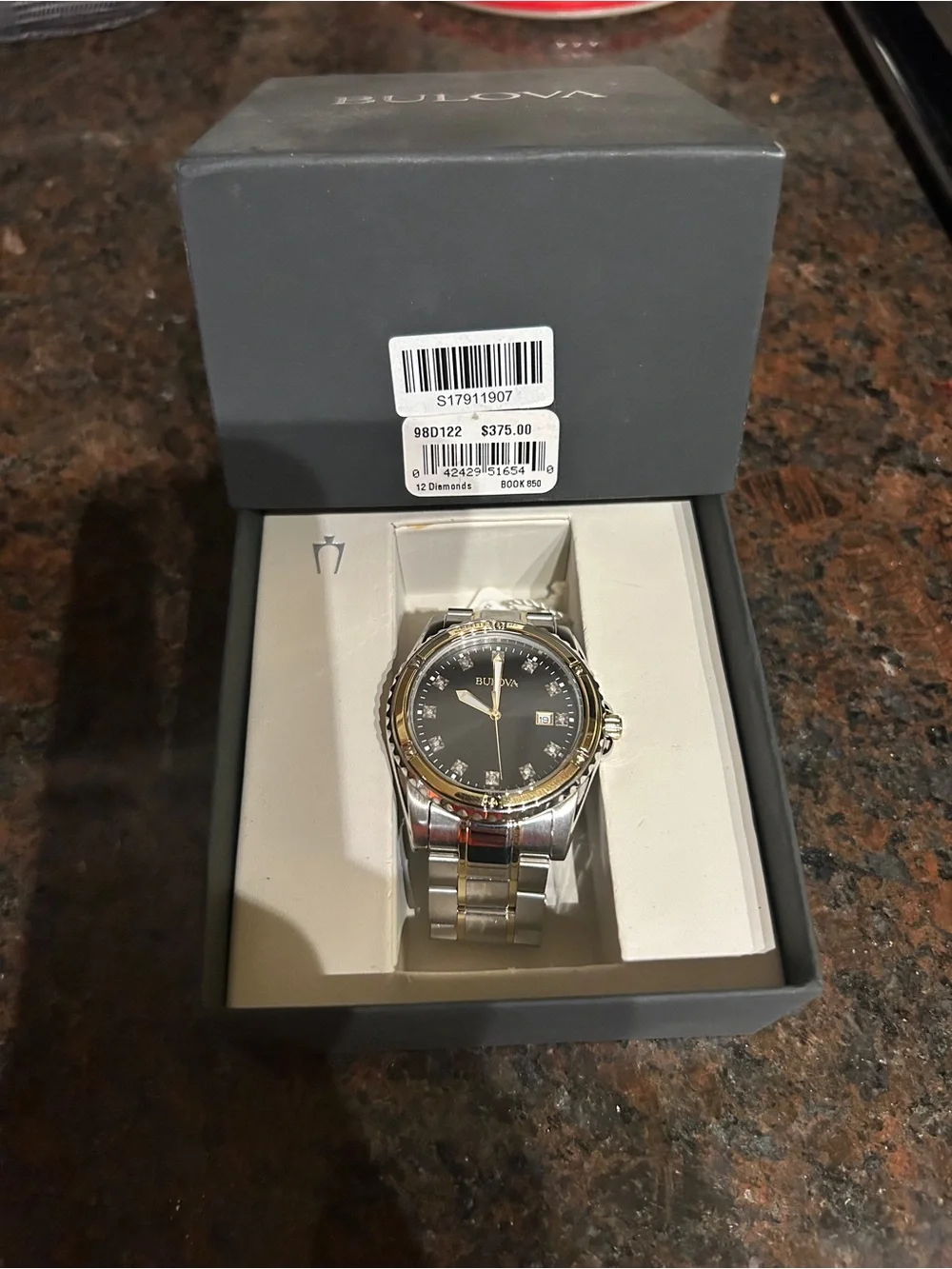 Bulova Two-Tone Silver and Gold Black Dial Men's Watch
